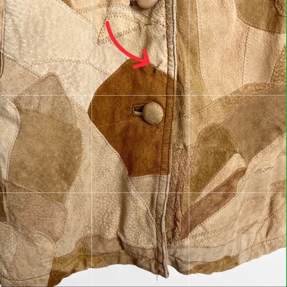 Retro Patchwork Leather Jacket Faux Sherpa Lined Medium - Picture 13 of 14